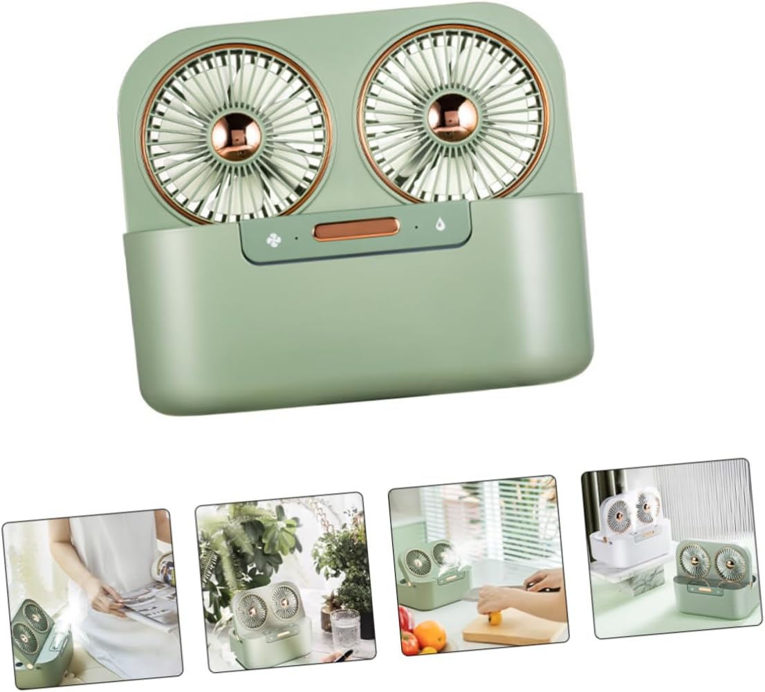 1set Small Usb Charging Humidifier Fan Dual Mist Spray Portable Two- Desktop Cooling Fan for Use