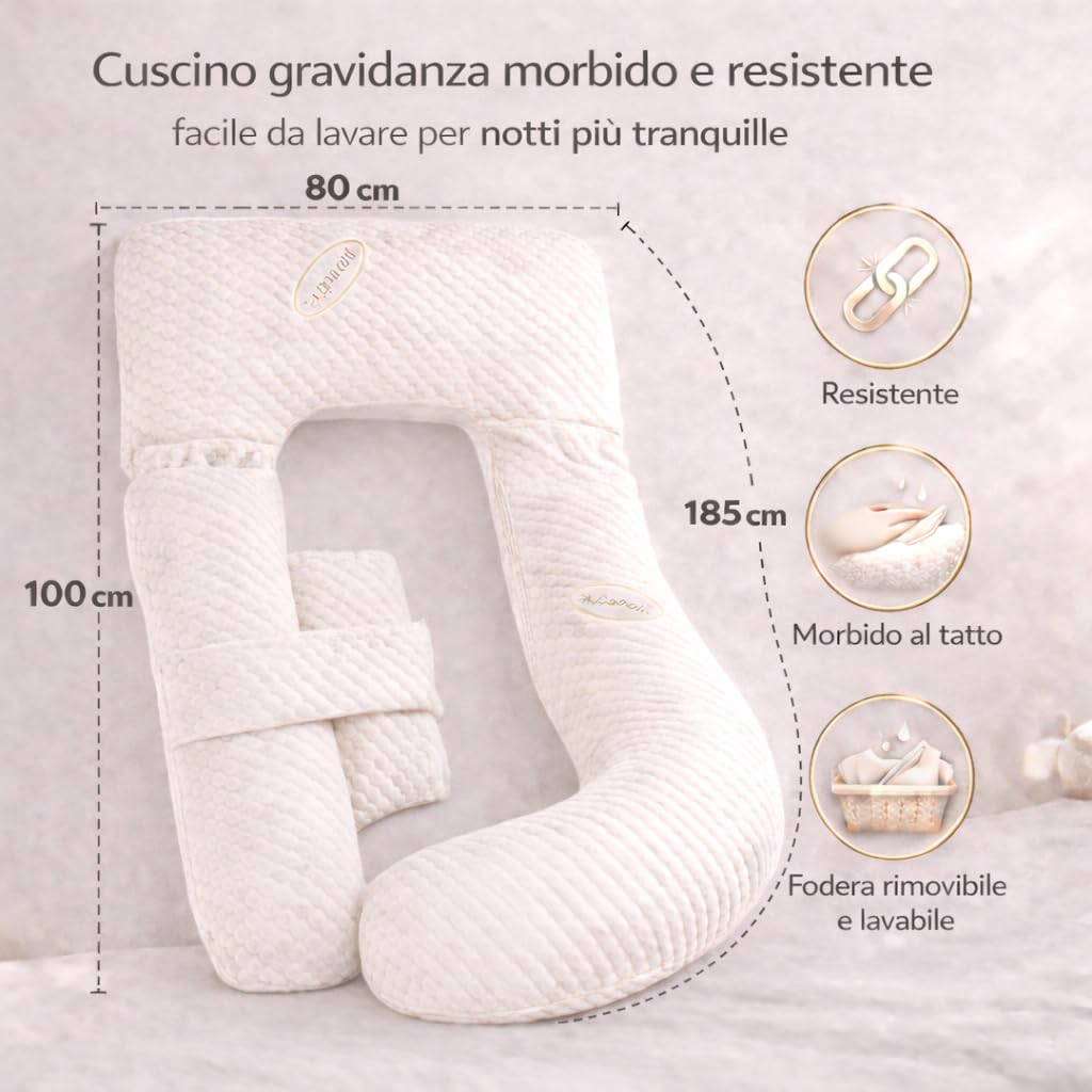 Cuscino Gravidanza XXL Cuscino Maternità Ergonomico 360° per Dormire in Gravidanza – Supporto per Pancia, Schiena, Fianchi e Gambe – Cuscino Allattamento con Fodera Lavabile