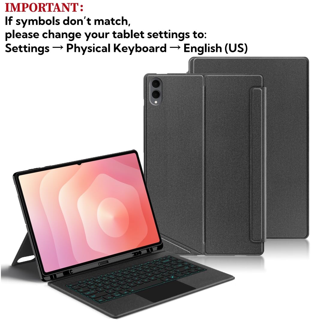 Étui avec clavier rétroéclairé compatible avec Samsung Galaxy Tab S11 Ultra 5G 14,6" (2025 SM-X930/X936B) – Housse de clavier folio magnétique amovible avec pavé tactile prenant en charge le mode