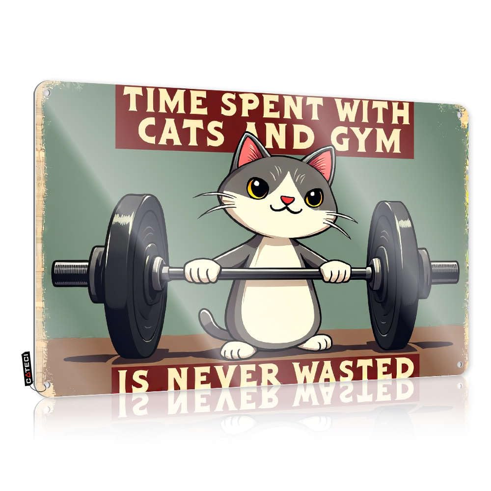 Reloj de pared de metal vintage de 30x40 cm con diseño de gatos y gimnasio para cobertizo