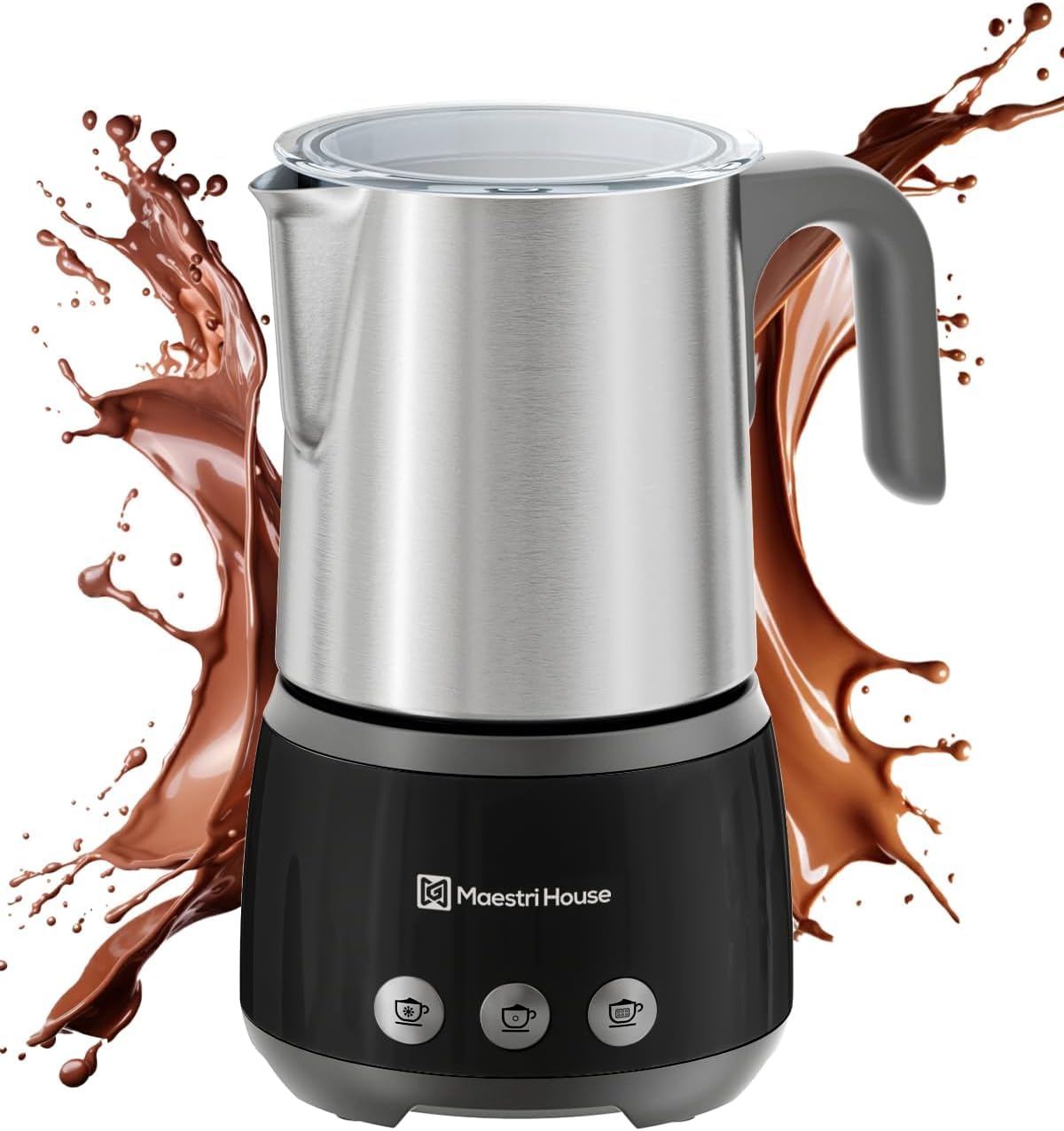 Maestri House Milchaufschäumer, 500ml 4-in-1 Elektrischer Milchschäumer, 600W Smart Touch Control für Heißer und Kalter, Memory-Funktion für Latte,Warme Milch