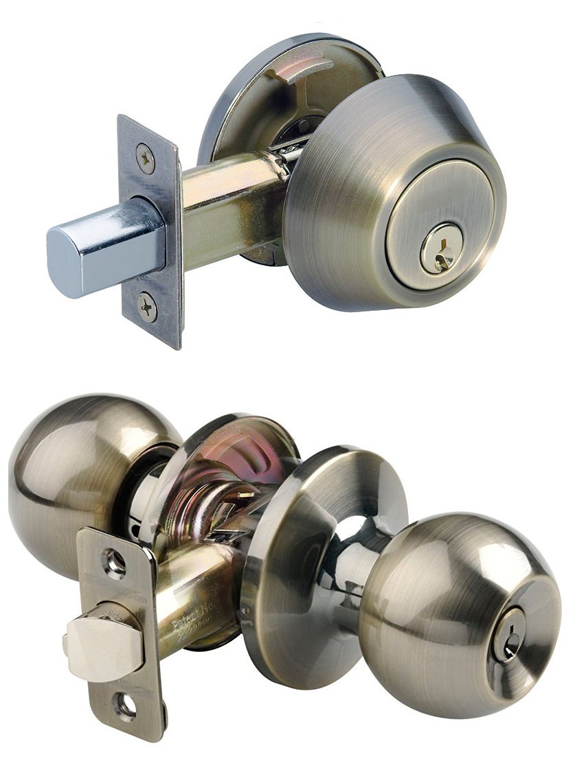 Single Cylinder Deadbolt Entrance Entry Door Knob Lock Combo Set Bronze