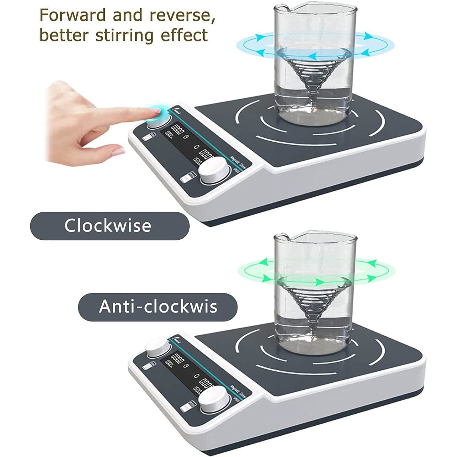 Agitatore Magnetico con Piastra Riscaldante Digitale LCD, Agitatore Magnetico da Laboratorio di Grande capacità, Agitazione avanti E Indietro 10L/15L/30L/50L, Agitatore Magnetico