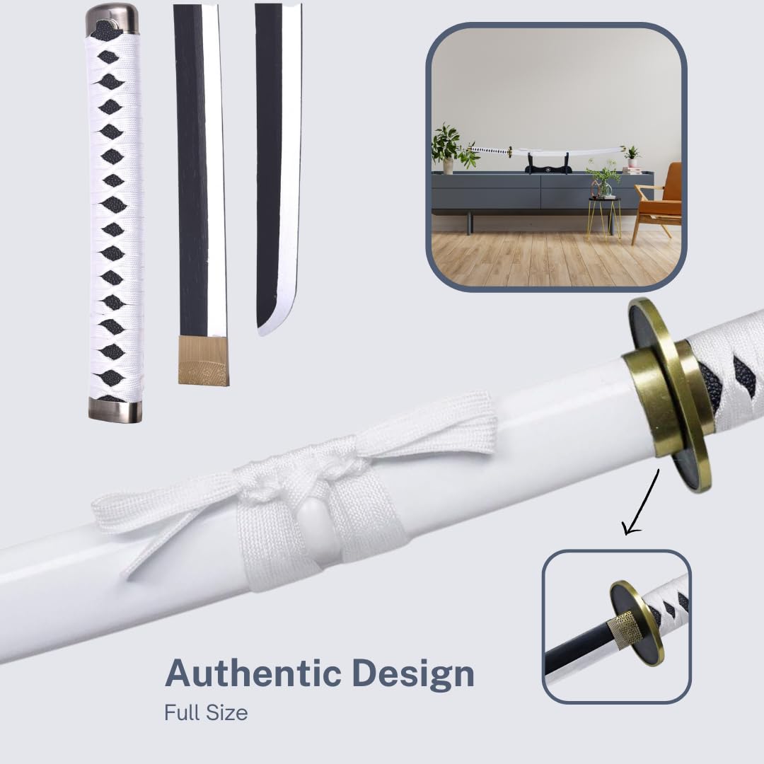 Katana One Piece - Vera Manga Sciabola + Porta Spada di Legno + Cintura - Catana Giapponese Decorazione Cosplay Giocattolo per Bambini Adulti Gioco Costumi