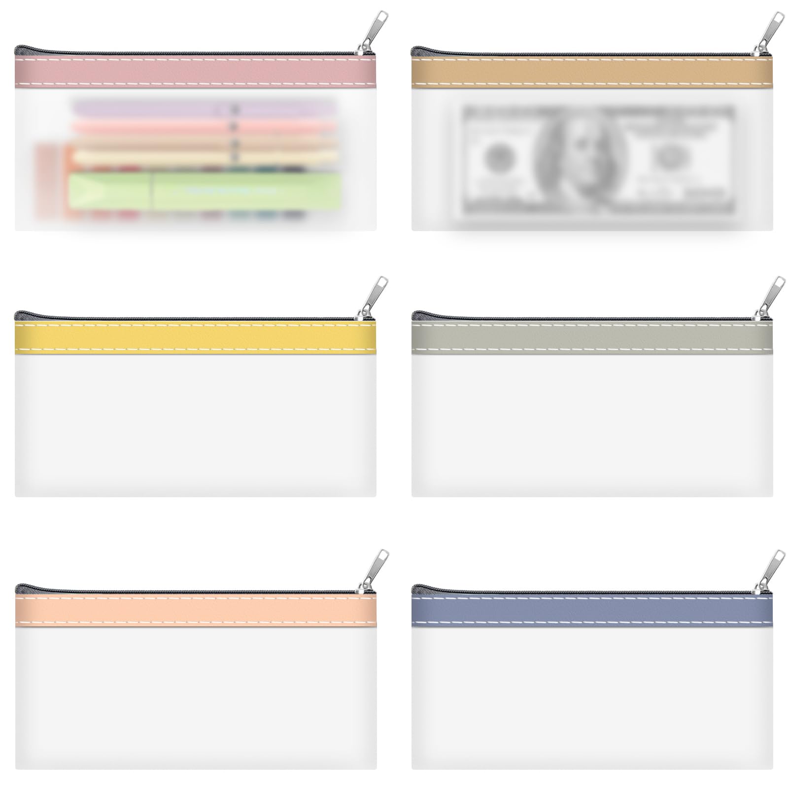 BIPEND 6 Pack Clear Pencil Pouch With Zipper, Case, Small Bag, Makeup Pouch, Pen Holder, Money Organizer for Cash