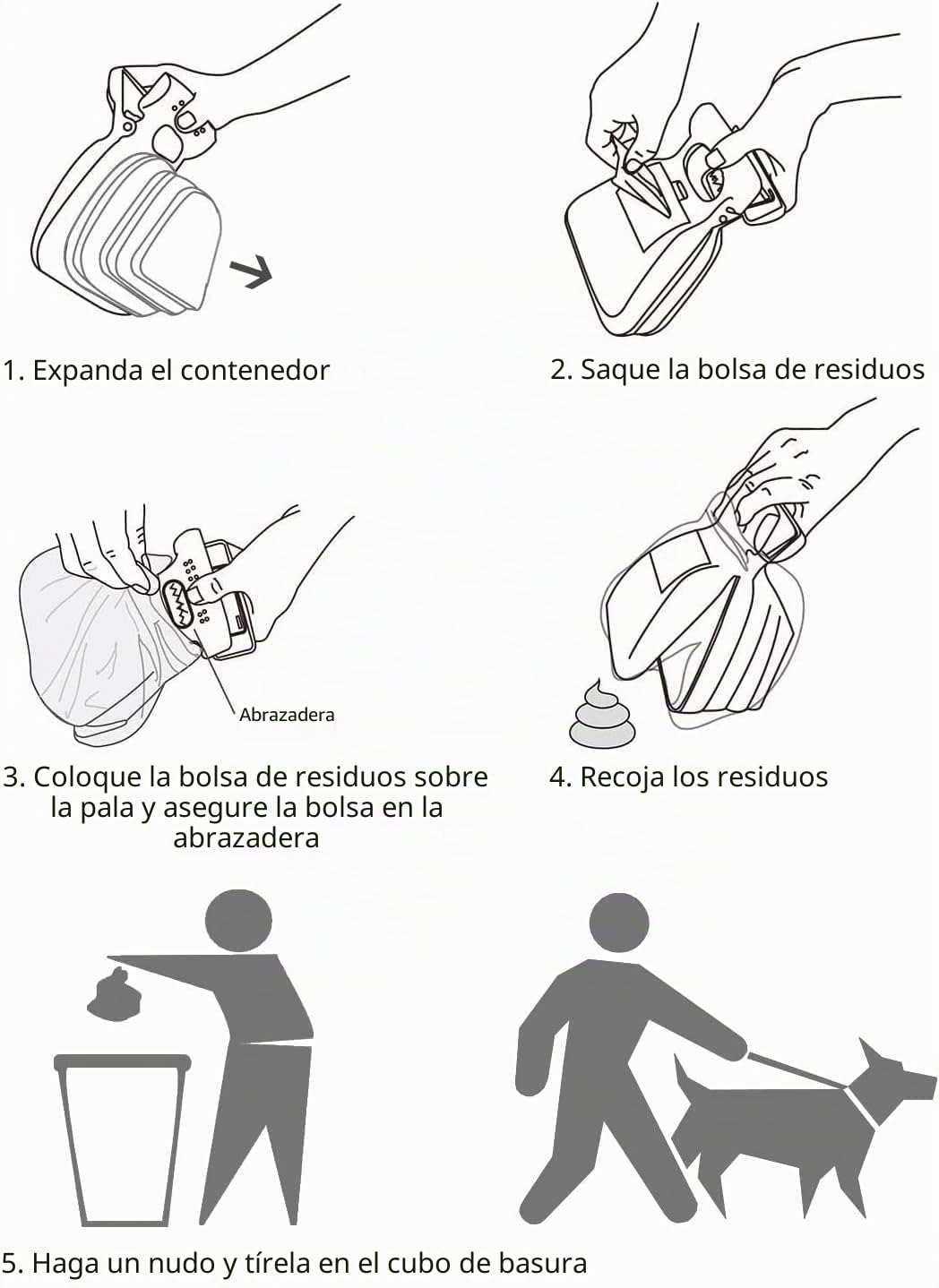 DOGOPAL Recogedor portátil para excrementos – Innovadora Herramienta de Recogida de residuos de Perros sin Contacto para Perros pequeños, medianos y Grandes (Gris, Large)