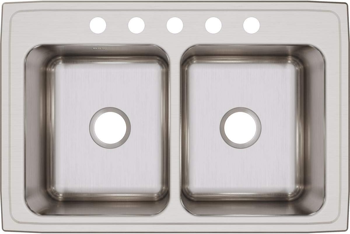 Elkay DLR3322105 Lustertone Classic Equal Double Bowl Drop-in Stainless Steel Sink