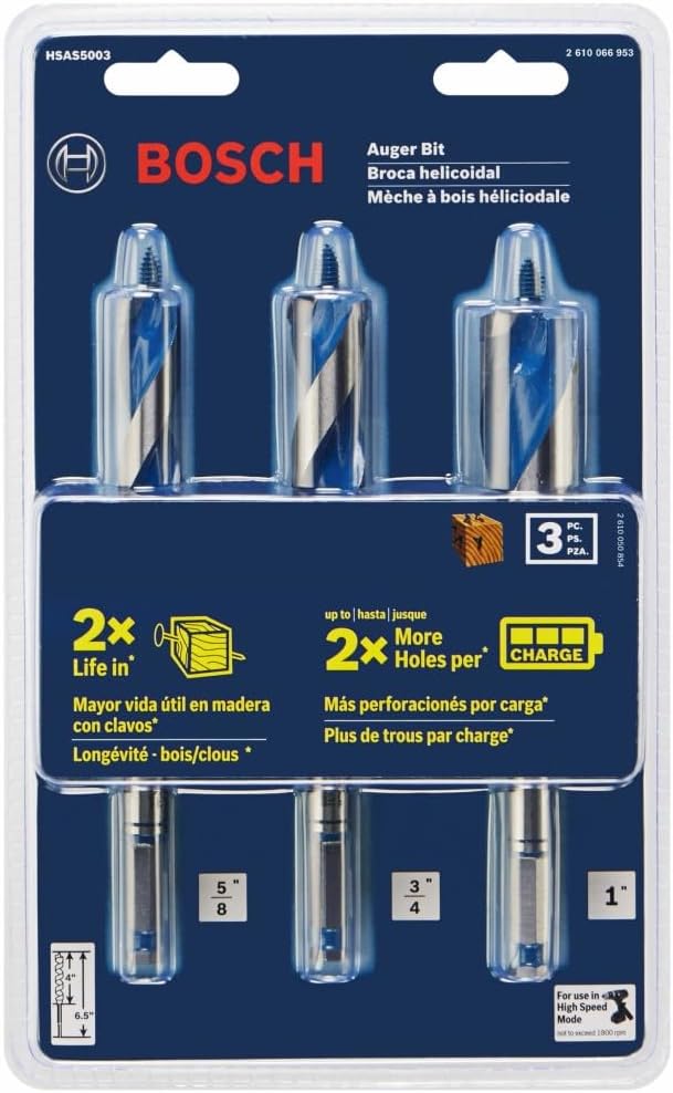 Bosch HSAS5003 3 pc. 6-1/2 in. High-Speed Auger Bit Set