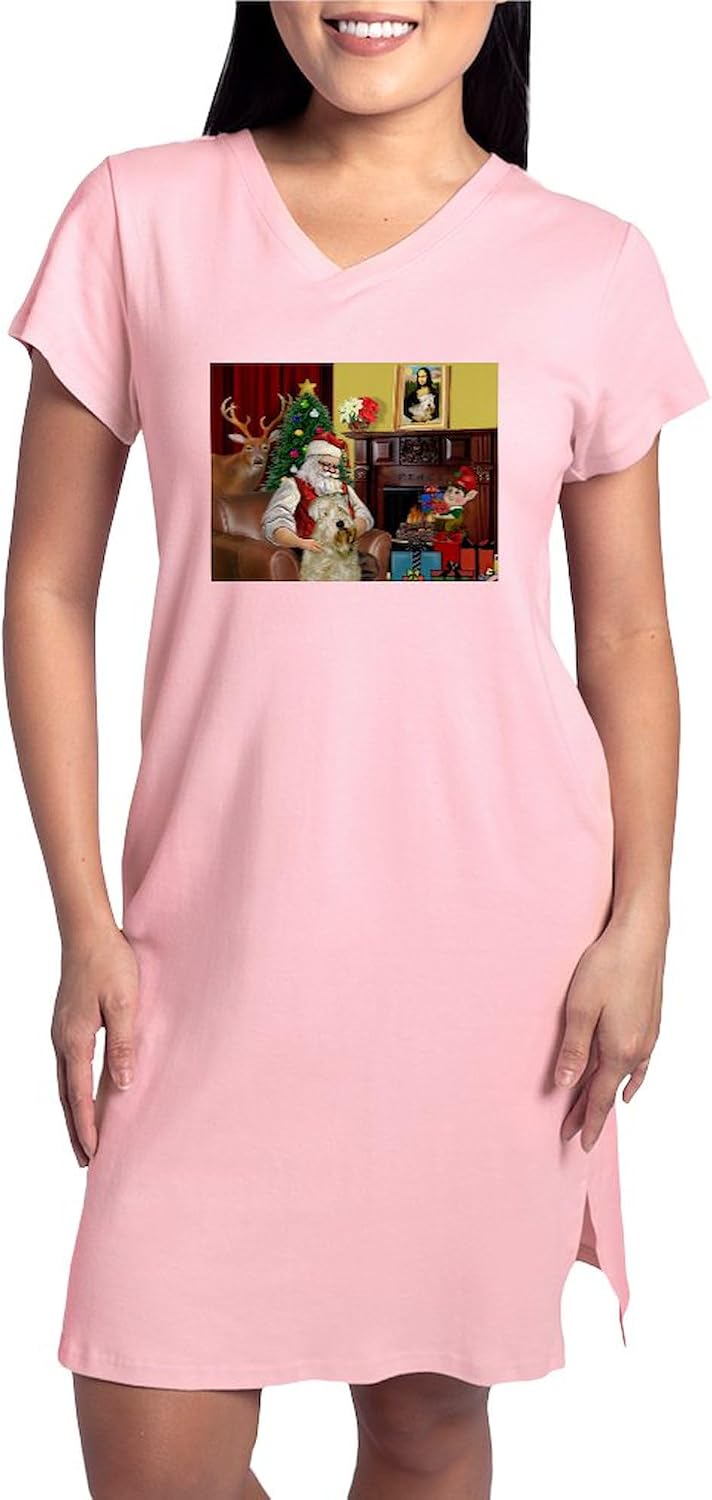 CafePress Santa's Wheaten (#7) Women's Nightshirt, Soft Long Pajama Shirt, Cotton PJs/Pyjamas Pink