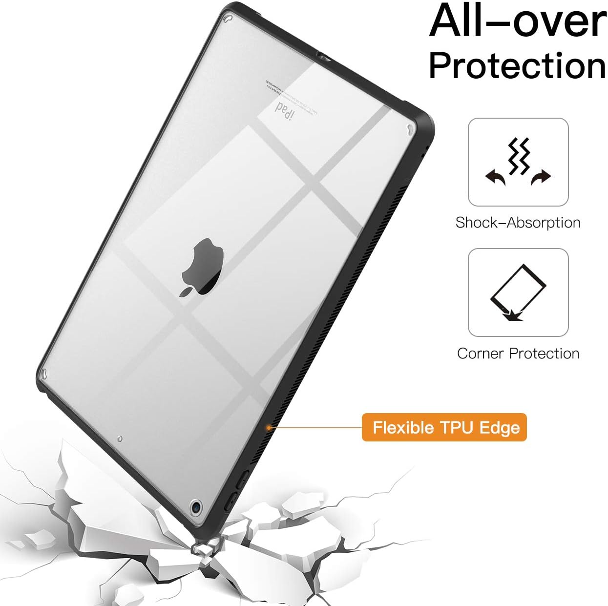 TiMOVO iPad 9th Generation 2021/ iPad 8th Generation 2020/ iPad 7th Generation 2019 Protective Clear Case with Pencil Holder, Light Gray + Slim Lightweight Flexible TPU Protective Clear Case, Black