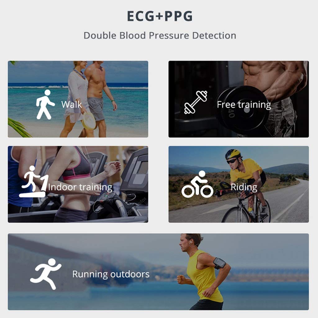PPG + ECG Smart Watch Rastreador de Fitness, Monitor de Ritmo cardíaco Seguimiento de la presión de la presión Arterial, Contador de podómetro a Prueba de Agua for Android iOS, Mujeres Mujeres