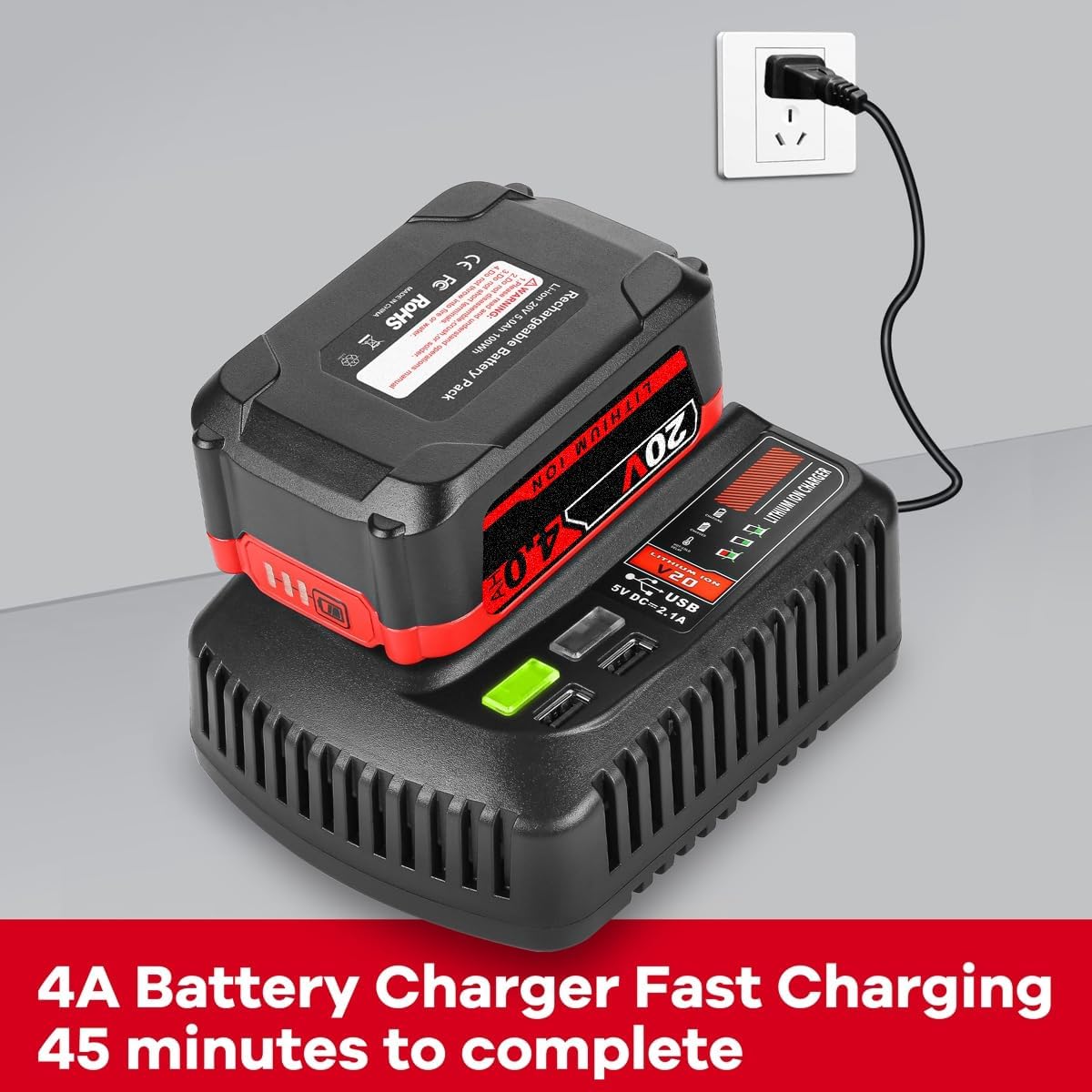 20V Fast Charger CMCB104 for Craftsman V20 Lithium Battery CMCB204 CMCB202 CMCB201 CMCB209 CMCB205 CMCB100 CMCB101 Replacement for Craftsman 20V Battery Charger - Image 5