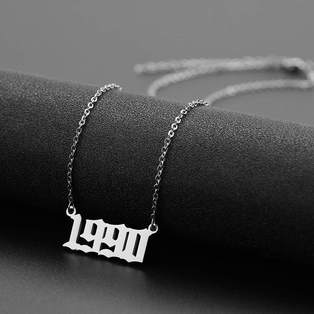 SKQIR Birth Years Necklace,Initial Year Number Pendant Necklace Birthday Gift Charm Friendship Old English Arabic Mumerals Stainless steel Necklace Jewelry for Women Girl - Image 4