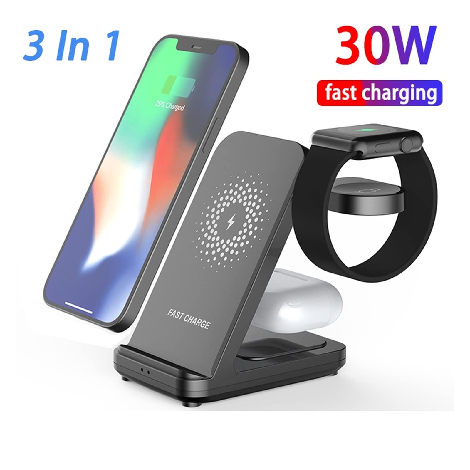 Support de Chargeur sans Fil 30W for Watch 4 Active 2/1 3 in 1 Station Chargement Rapide,Compatibilité Universelle(for Samsung Watch-01)