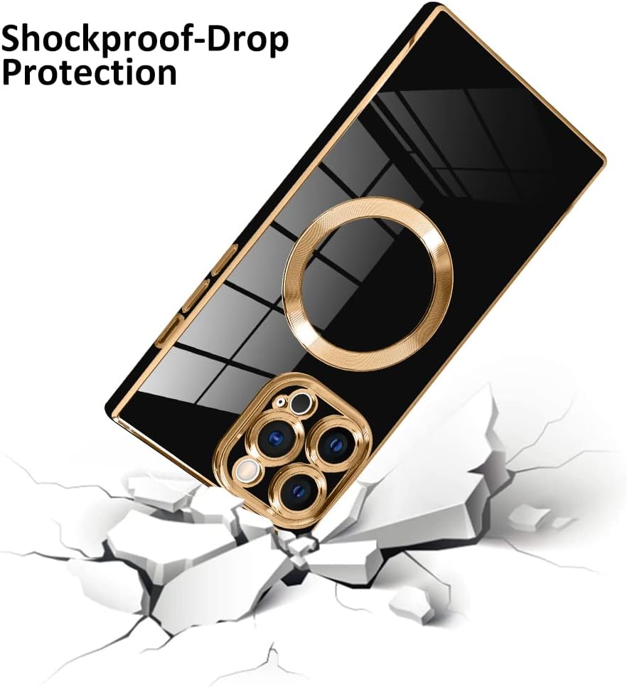 LSL Magnetic Case for iPhone 15 Pro Max [Compatible with MagSafe] Soft TPU Bumper Anti-Drop Anti-Scratch Shock Absorption Slim Cover Luxury Plating Full Camera Lens Protective Case - Black - Image 3