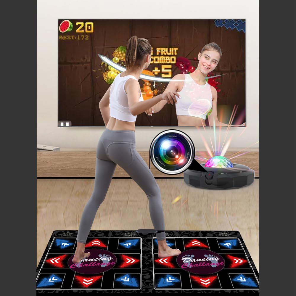 Tappeto da ballo elettronico musicale HDMI con fotocamera,650 brani,scheda di memoria da 64GB,81 video musicali,1000 giochi,per giocatore singolo e doppio,un regalo di lusso per ragazzi e ragazze