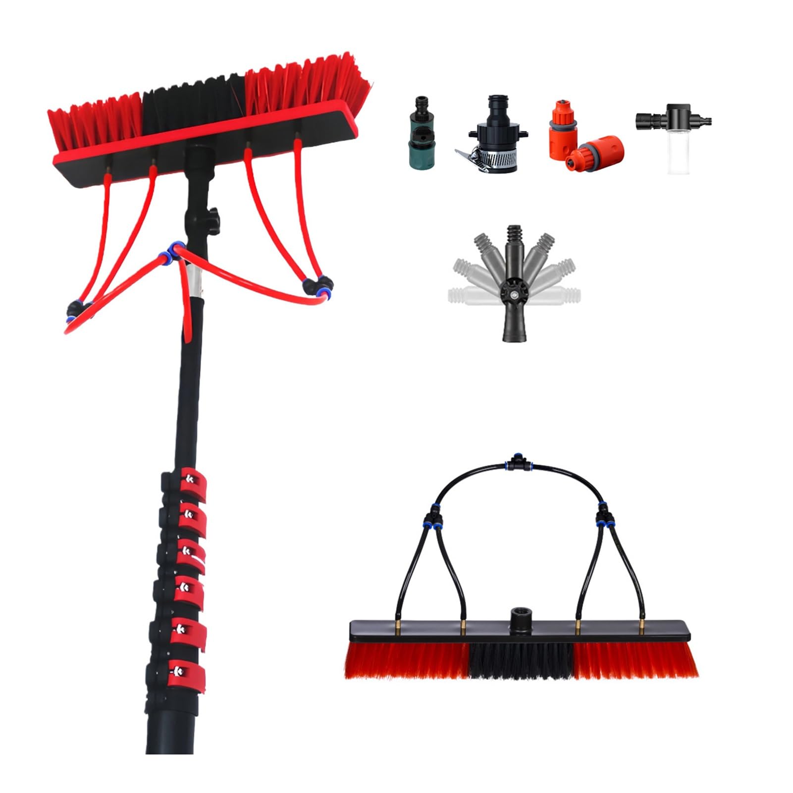 Carbon Fiber Water Fed Pole 12.2M 40ft with 550mm Wide Brush Head 4-Jet System Solar Panel Window Cleaning Equipment Professional Telescopic Pole for Exterior Use(12.2M)