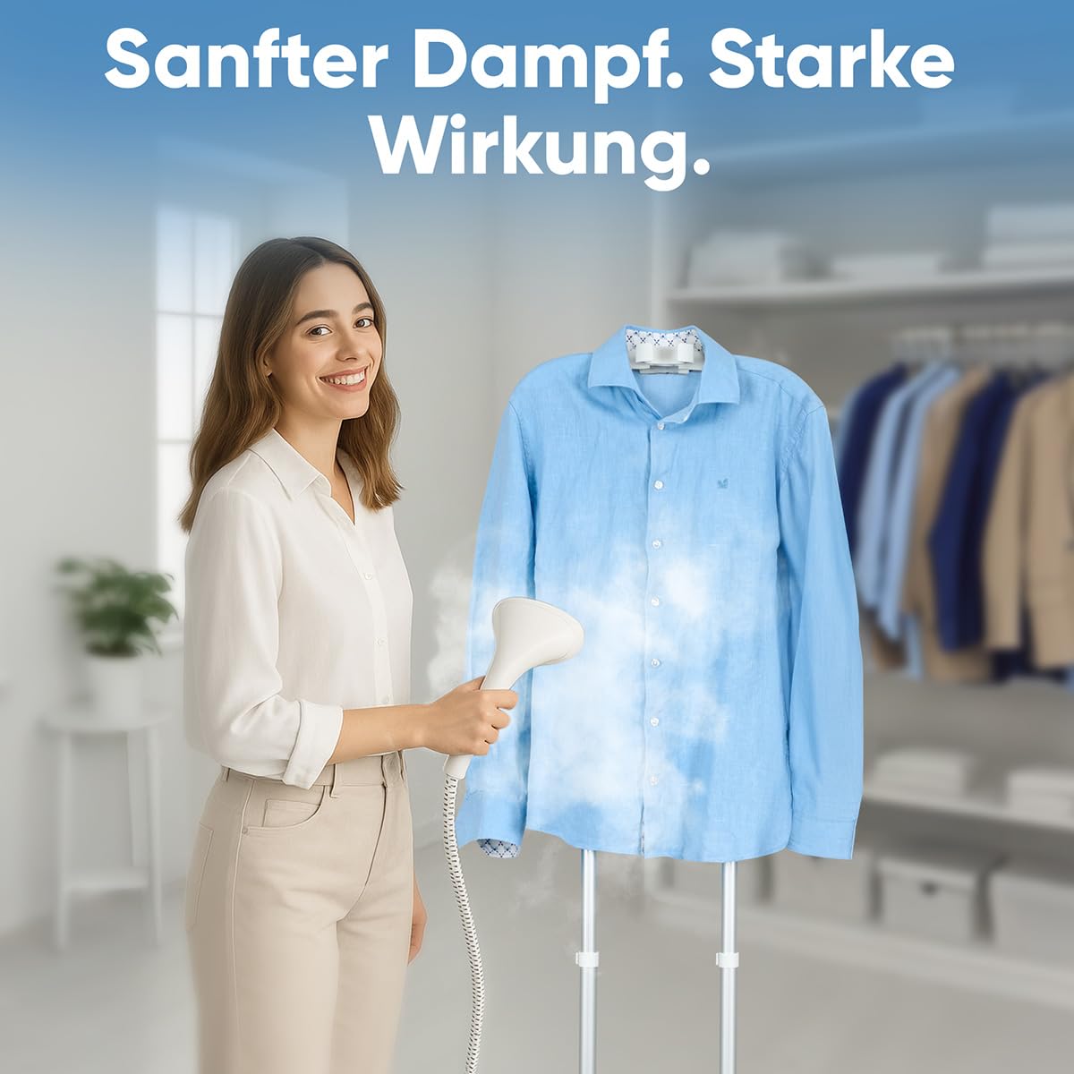 Clatronic® Stand-Dampfglätter | schnell einsatzbereit | Abnehmbarer 1,2 Liter Wassertank | bis zu 60 min. bügeln | 1600 Watt | Steamer | 3 Stufen | für empfindliche Stoffe | TDC 3809 weiß