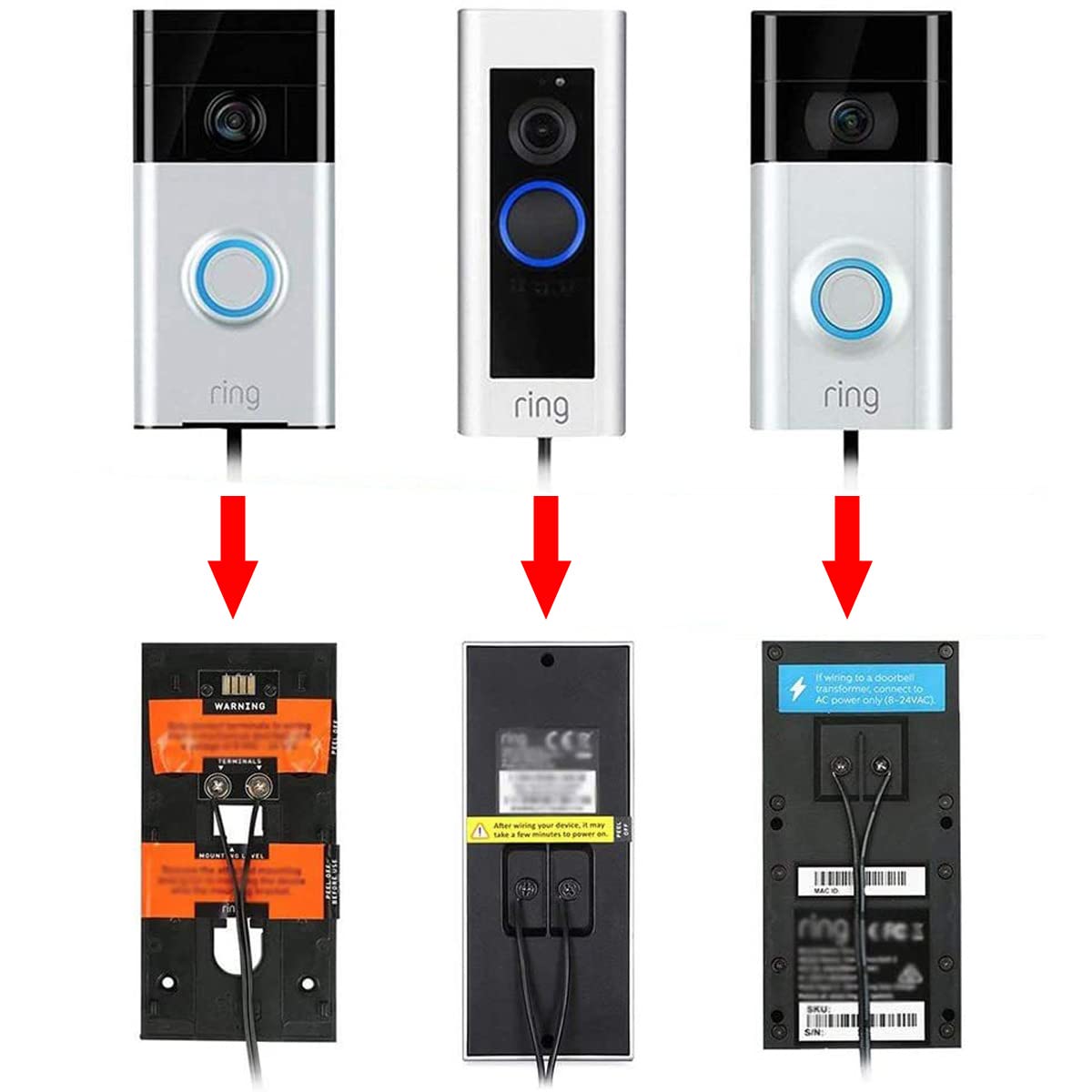 Transformador de timbre de 24 V/500 mA, adaptador de alimentación de CA cable de transformador accesorios para el hogar inteligente compatible con el timbre de video Ring (8M)