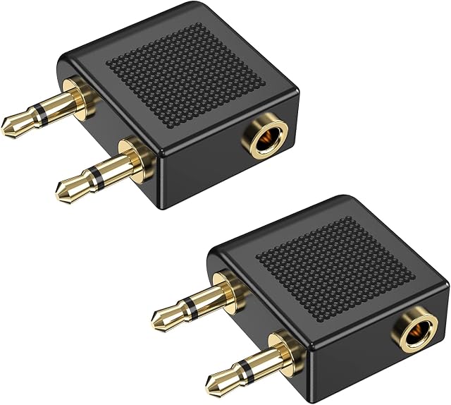Ancable Airplane Headphone Adaptor 2 Pack, 3.5mm Male to 3.5mm Female Stereo Aux Jack Headphone Adapter Gold Plated 1/4" to 1/4" Jack Converter