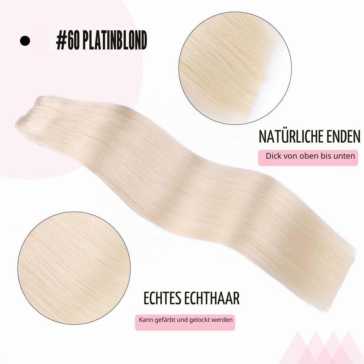 SURNEL 50cm 100g Tressen Echthaar Extensions Blond Echthaar Tressen Zum Einnähen Platinum Blond Remy Weft Extensions Human Hair Braids (Tressen#60-20zoll)