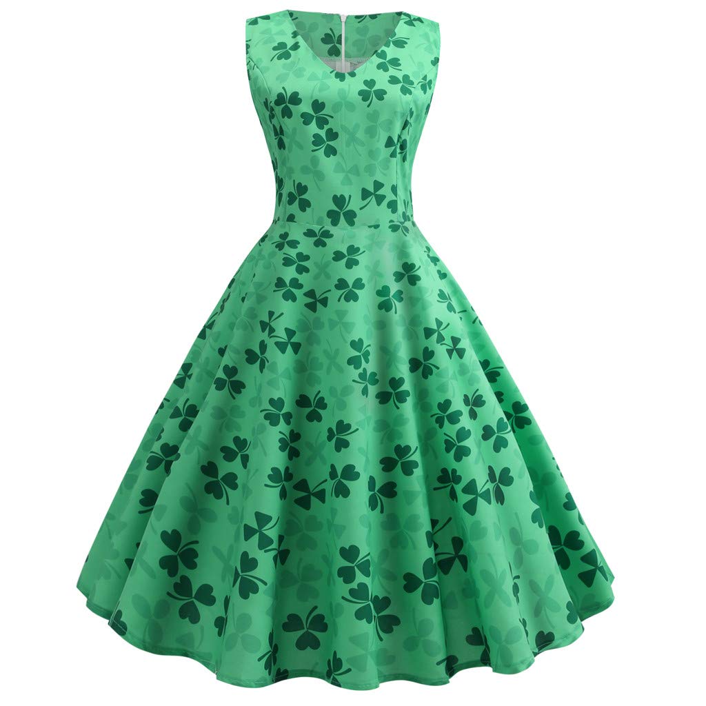 Womens St Patricks Day Costume Vintage Shamrock Floral Swing