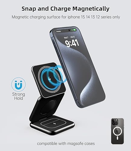 Miniatura 7 de KU XIU Cargador inalámbrico magnético plegable X40, estación de carga 3 en 1 para iPhone 17/16/15/14/13/12 y iPhone Air, carga rápida de 5 W para