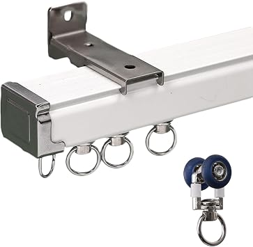 Silent Curtain Track, Aluminum Heavy Duty Ceiling Track System, Room Divider Curtain Rods, with Track, Roller, Installation HardwareWhite B,1m/3.2FT