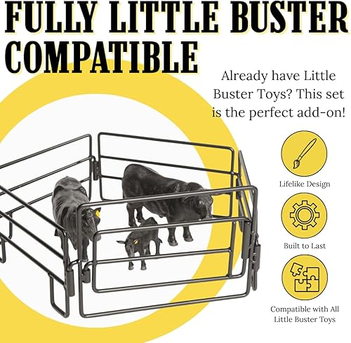Miniatura 4 de Little Buster Toys Combo de 5 piezas de panel y puerta de paso – Juego de accesorios de rancho a escala 1:16 de metal negro para exhibiciones de