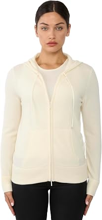 JENNIE LIU Womens 100% Pure Cashmere Long Sleeve Zip Hoodie Cardigan Sweater