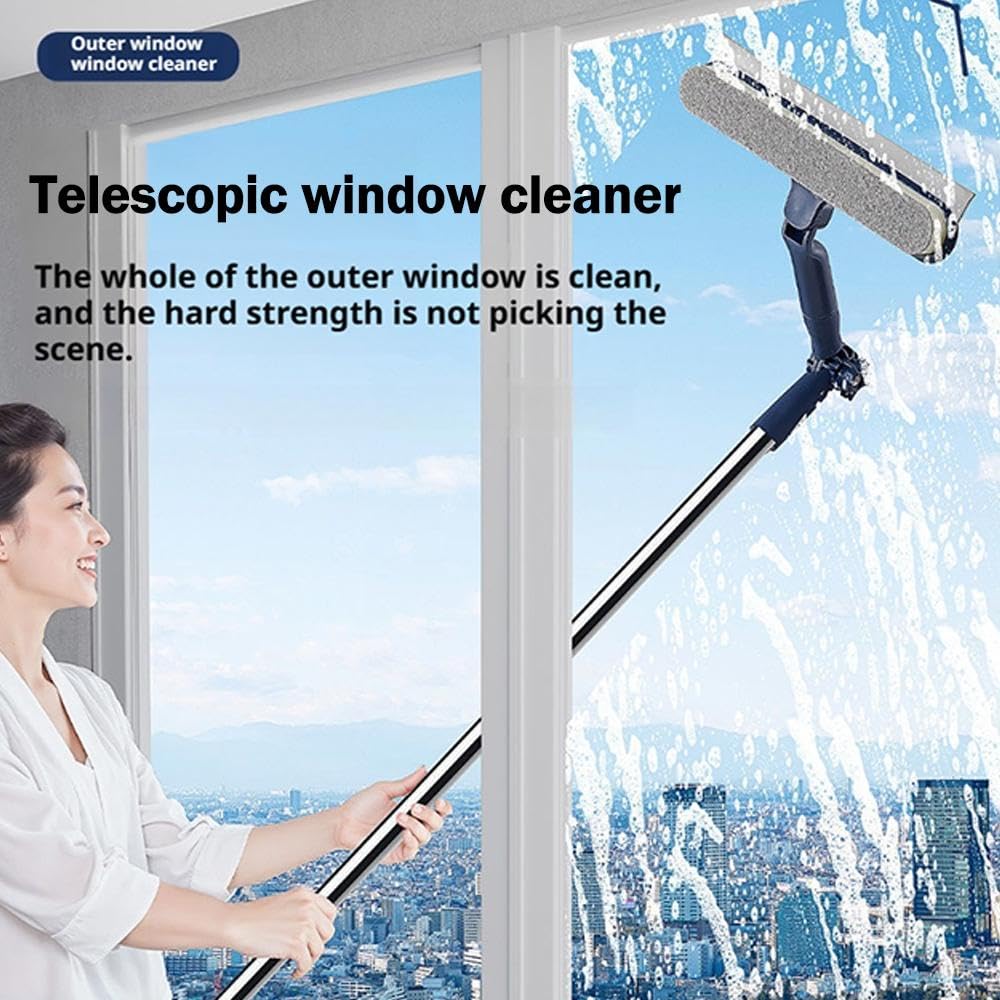 Equipo de limpieza de ventanas, herramienta de lavado de ventanas con boquilla 2 en 1 y boquilla giratoria, herramientas de limpieza de vidrios para ventanas altas interiores/exteriores