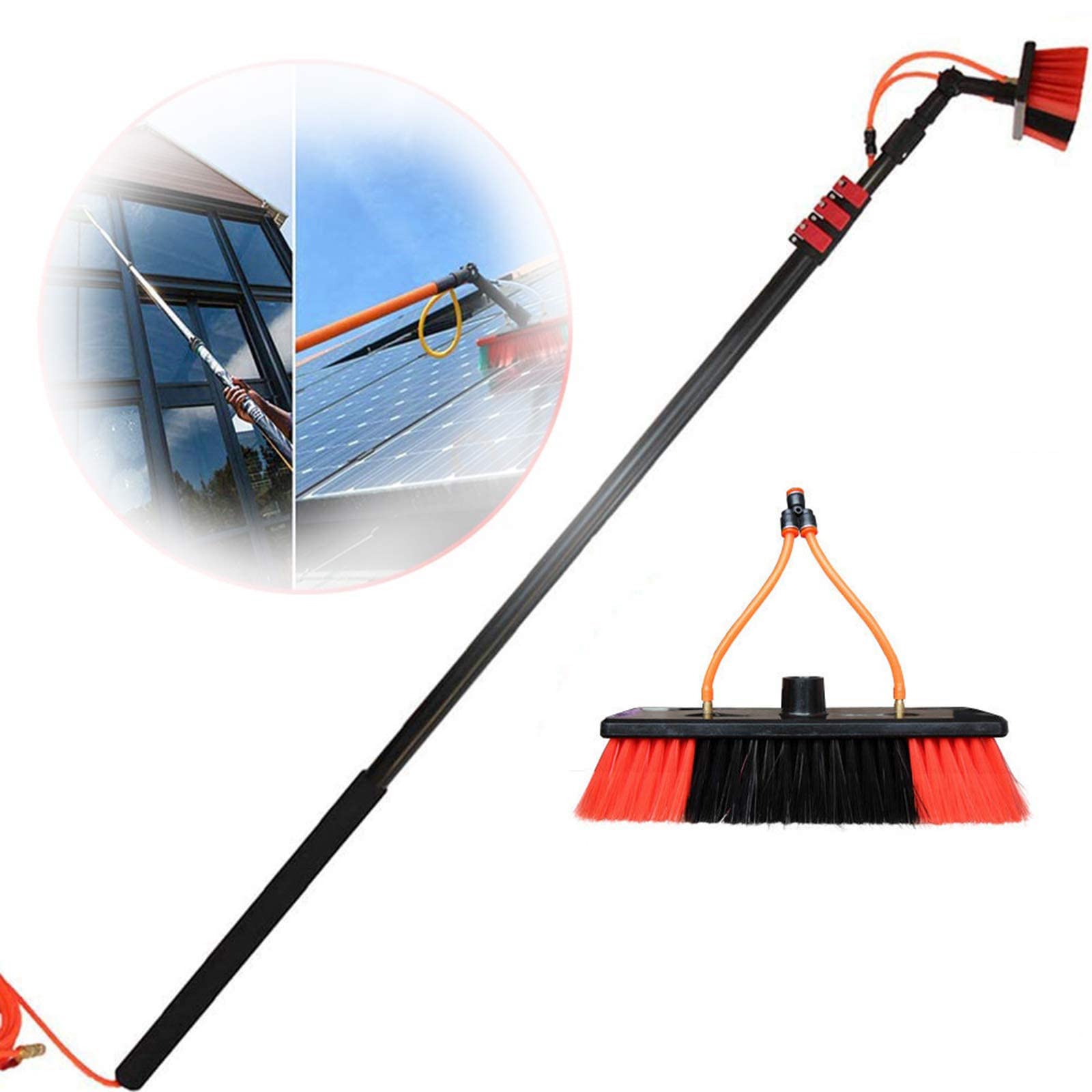 Kit de poteau alimenté en eau pour vitres et panneau solaire brosse télescopique 24 pieds aluminium