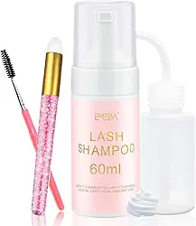 EMEDA Kit de xampu para cílios – 100 ml, limpador de cílios de espuma suave, limpeza sem óleo para extensão de lavagem/banho natural de cílios com escova de cílios de enxágue