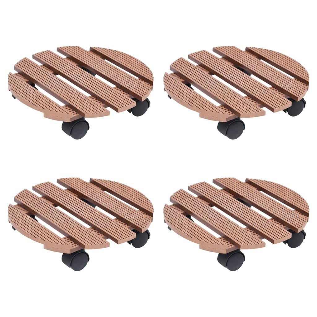 Pflanzenroller 4er Set Braun Ø30 cm WPC Pflanzenuntersetzer mit Rollen rund fahrbarer Blumenroller für Blumentopf tragfähig bis 100 kg wetterfest Transportroller Garten Balkon