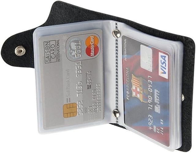 REALMAX Business Card Holder 24 Slots Black Men | Luxury Soft PU Leather Plastic Sleeves Credit Debit Visiting | Wallet Case Purse Pocket Business ID (Black)