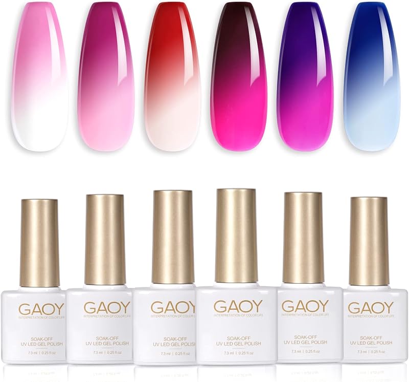GAOY Color Changing Gel Nail Polish Set, 6 Mood Thermal Colors, UV Gel | 6 Temperature Mood Changing Colors Gel Nail Polish Kit: Red, Pink & Purple, UV/LED Cure Required, Easy DIY Manicure at Home