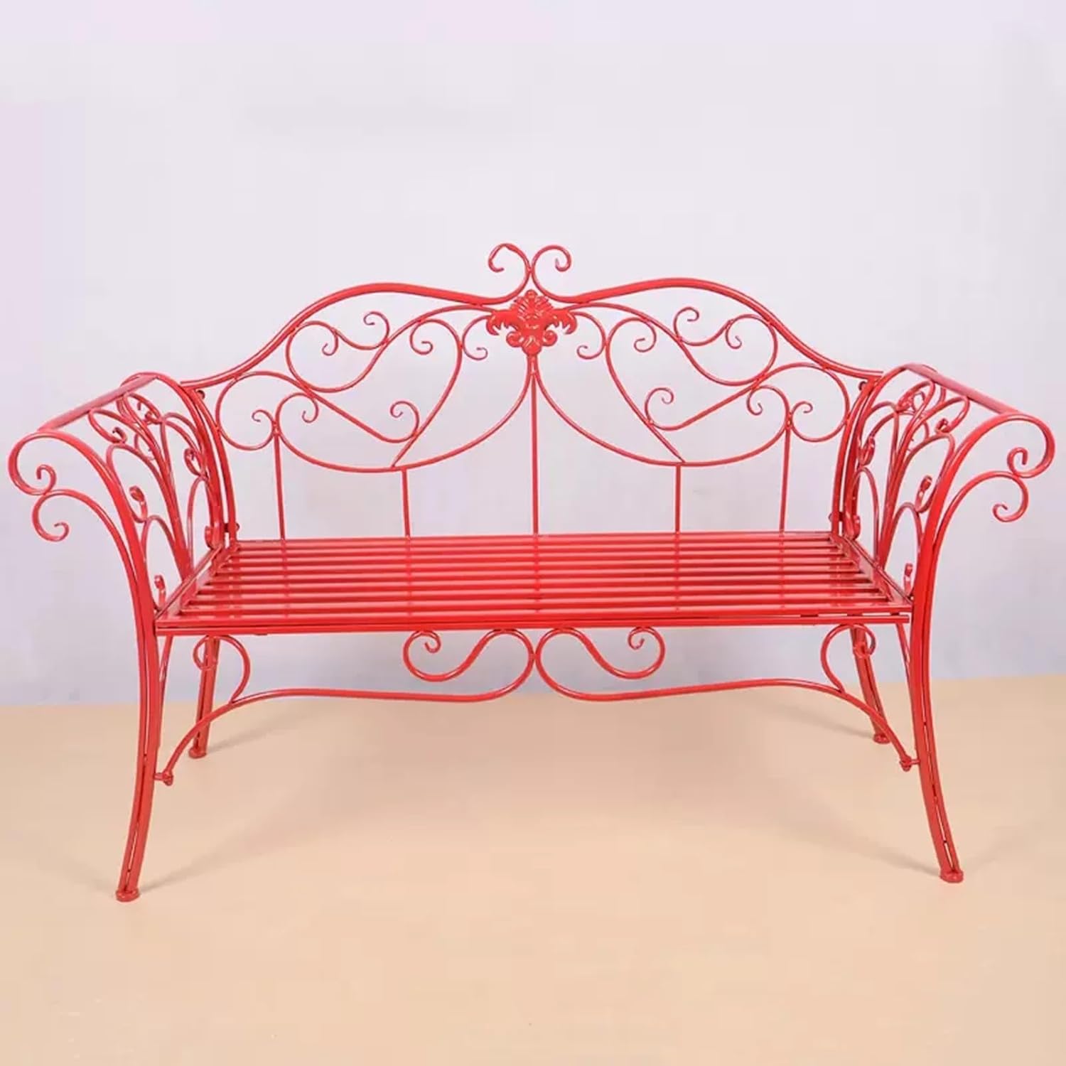 Elegant Green Metal Garden Bench, Outdoor Patio Seat with Exquisite Carvings for Lawn, Park, Yard - European Style Durable & Stylish Furniture