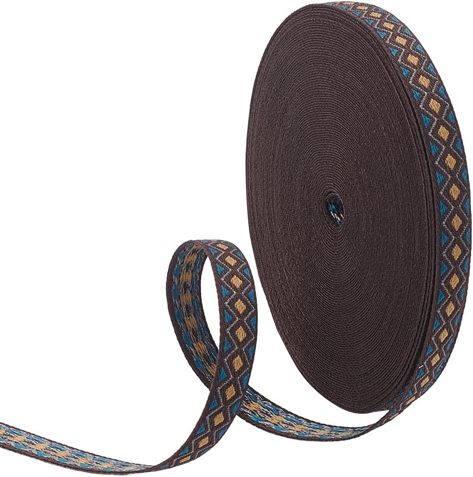 PH PandaHall 16.6 Yards Embroidered Ribbon, 0.43inch Rhombus Ethnic Jacquard Polyester Ribbon Vintage Ribbons Fabric Trim Retro Straps for Sewing Crafting Home Decor DIY Clothing Accessories