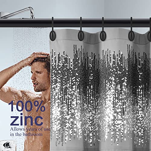 Shower Curtain Hooks, Decorative Shower Curtain Rings, Rust Resistant Metal Shower Hooks For Bathroom, Glide Shower Rings For Shower Curtain And Liner, Set Of 12, Black #TOP3