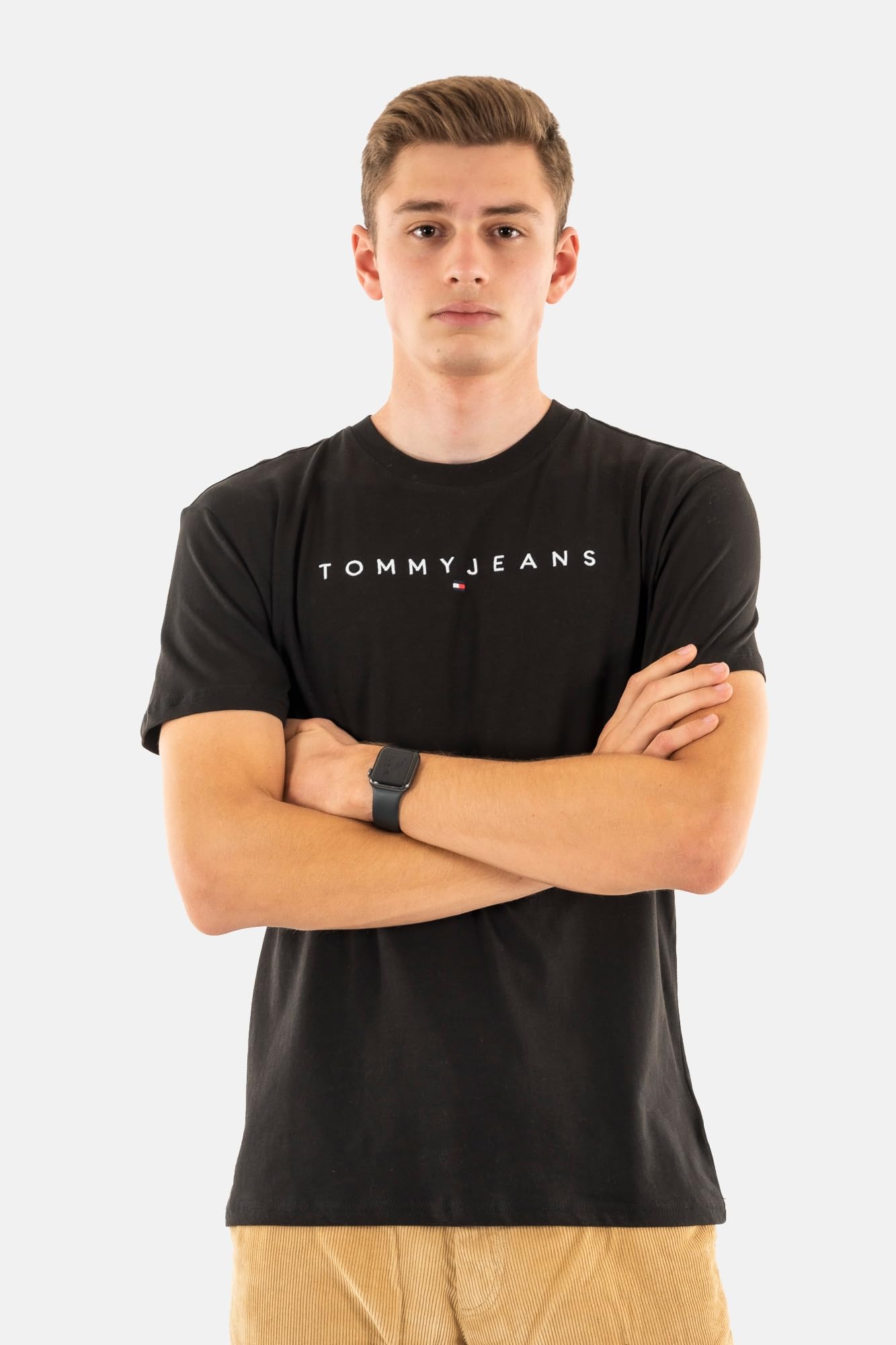 Tommy Jeans Męska koszulka TJM REG Linear Logo TEE EXT DM0DM20744 S/S T-Shirt, czarna (czarny), M, czarny (czarny), M