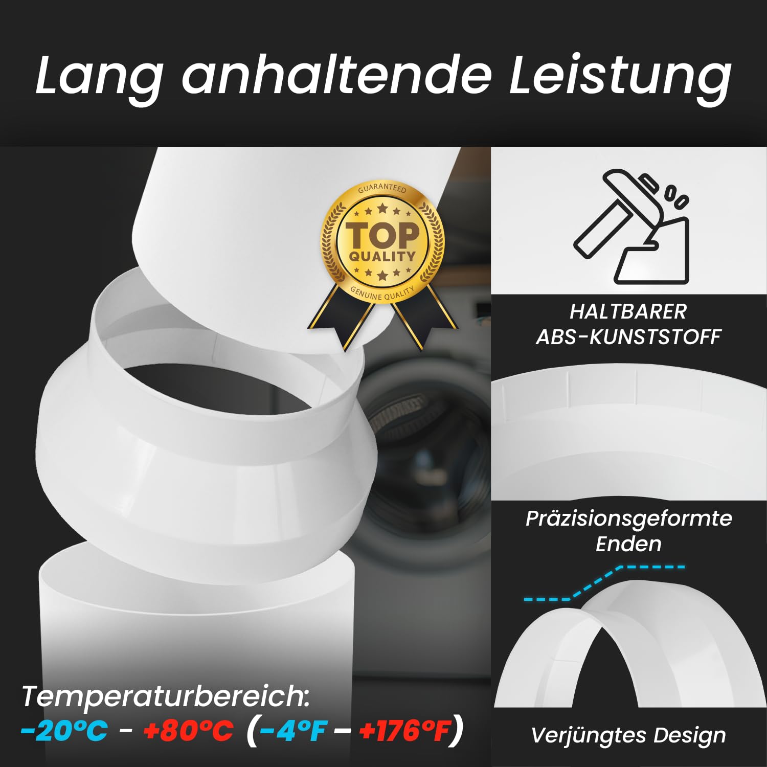 Repa Market Riduttore per canale da 150 a 125 mm, in plastica ABS, connettore per aria di scarico HVAC, climatizzatore, sistemi di ventilazione – tubo in PVC, tubo di condizionamento/tubo di scarico