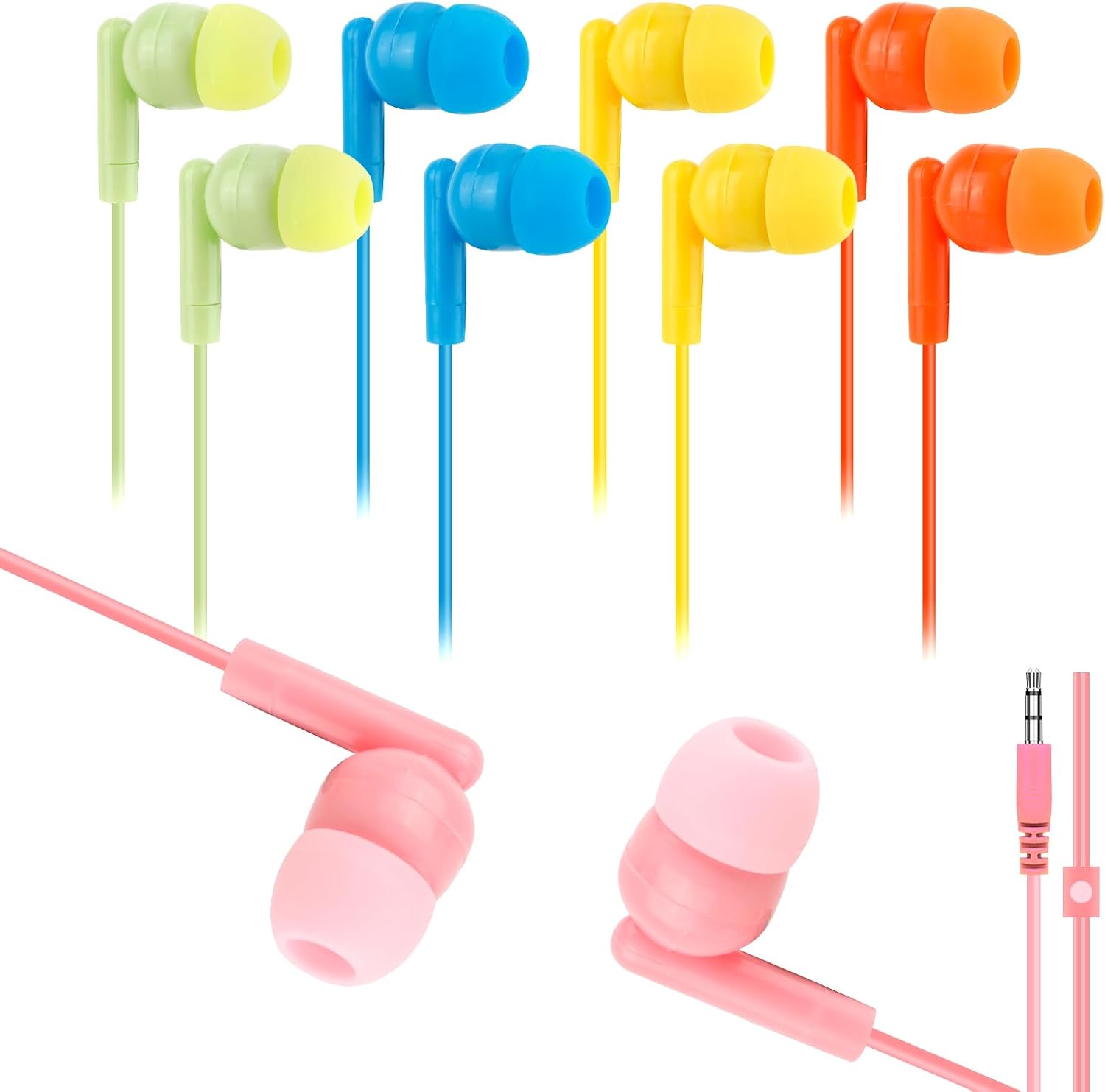 Classroom Earbuds Bulk 200 Pack for Kids Headphones for Classroom Children Boys Girls Adult 3.5mm Jack (5 Mixed Colors)