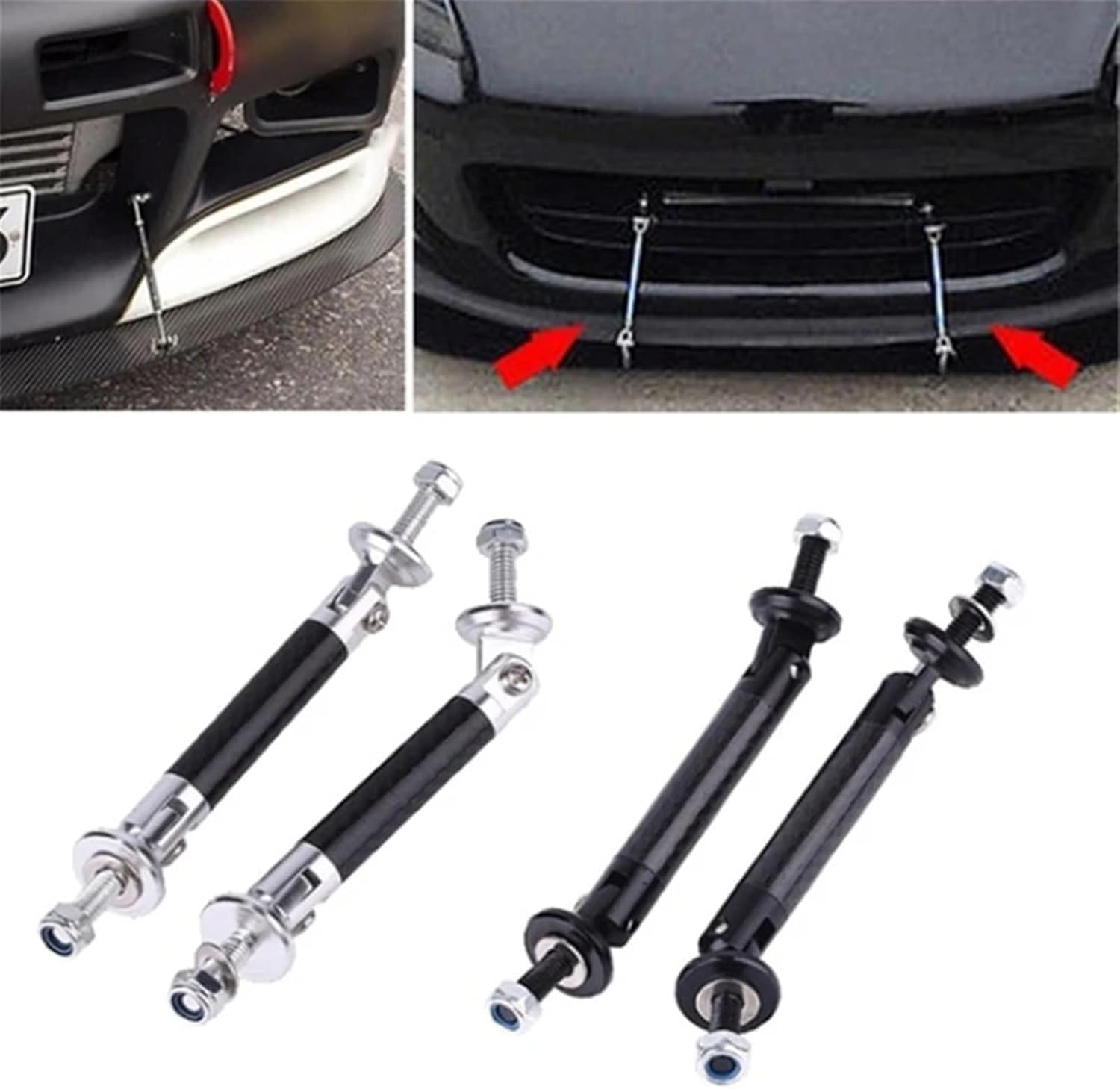 2PCS Universal Racing Car Front Rear Bumper Lip Splitter Spoiler Support Bar Kit Pull Strut Rod Adjustable 13cm Black Red Silver(Silver)