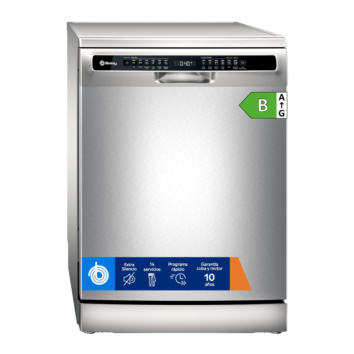 Balay - Dishwasher free installation, 14 services, Pause + Charge, Extra Silent Motor, Home Connect, Anti-Fingerprint Steel, 3VS6361IP