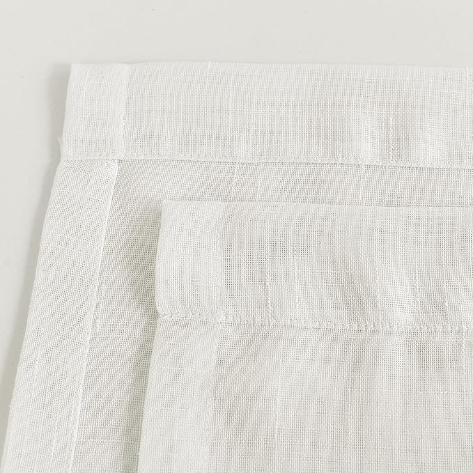 RNDRSSE Sheer Curtains Faux Linen Semi Voile Light Filtering Drapes Pair for Bedroom Living Room, Set of 2 Grommet Top Window Curtain Panels (54 x 84 Inch,White) - image 2