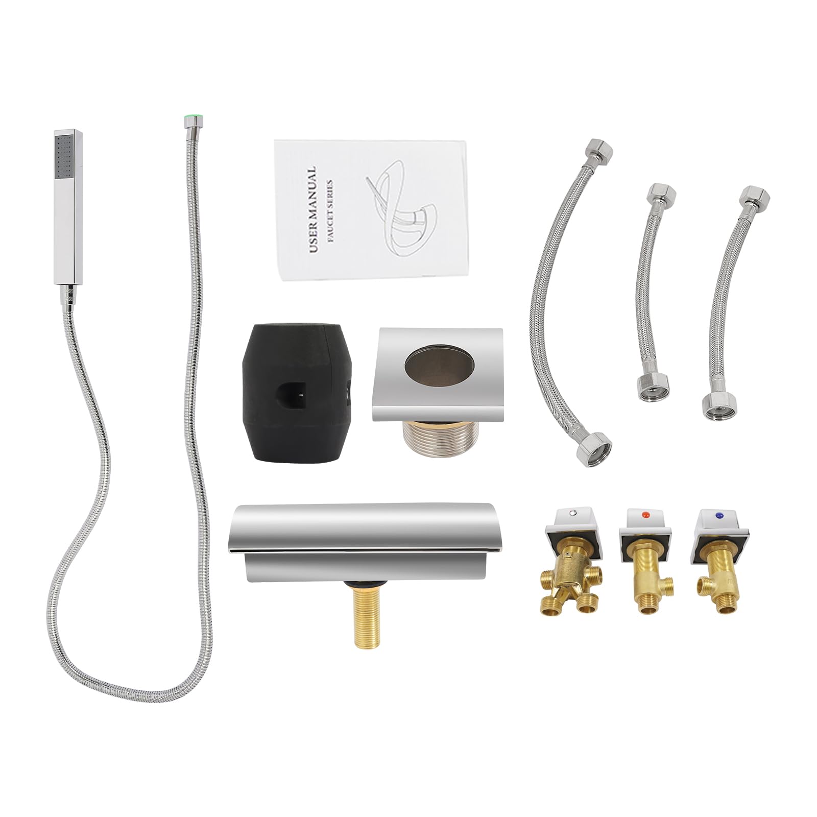 Rubinetto per vasca da bagno a 5 fori - Rubinetto per vasca da bagno a cascata - Set doccia con doccetta - Rubinetto doccetta per bagno, per la casa
