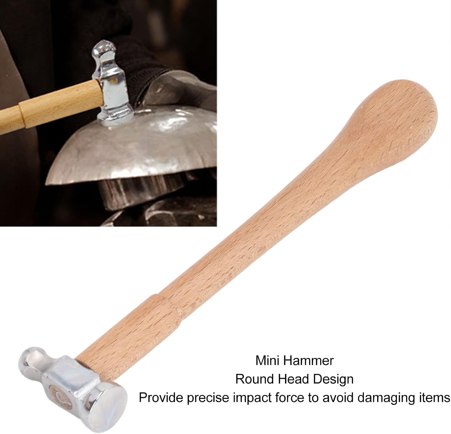 Garosa Professional Mini Ball Peen Hammer, High Carbon Steel Round Head with Wooden Handle for Jewelry Making, Goldsmithing and Metalworking