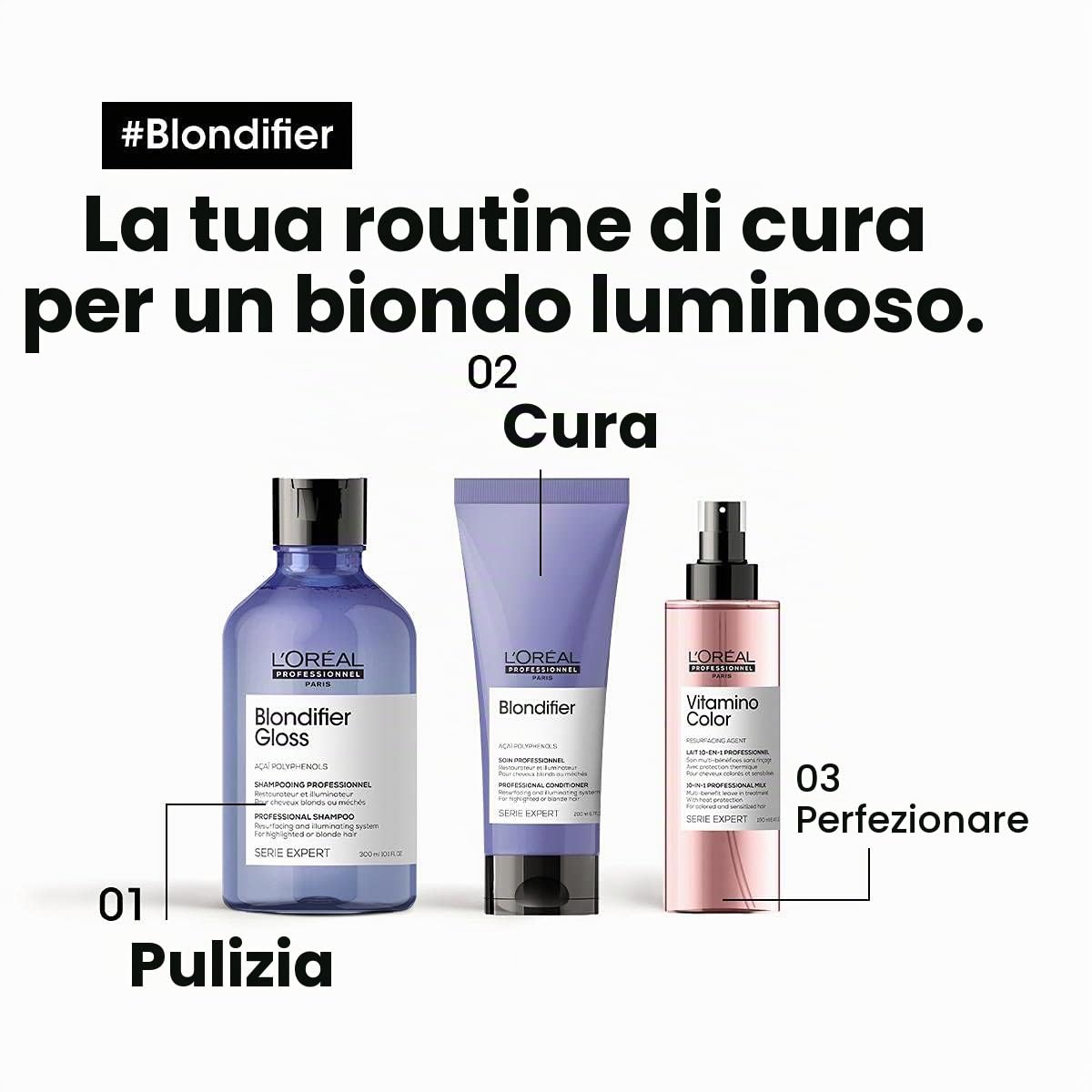 L'Oréal Professionnel Paris | Balsamo professionale per capelli biondi Blondifier Serie Expert, Formula ricostituente e illuminante, 200 ml