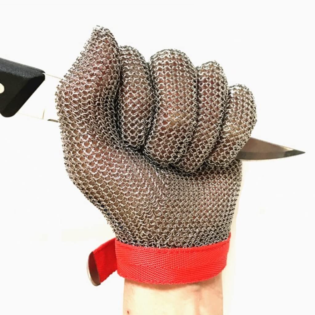 Kettenhandschuh Schneidschutzhandschuhe aus Edelstahl in Lebensmittelqualität, Armstichfeste Sicherheitsarbeitshandschuhe mit verstellbarem Handgelenkband, for die Lebensmittelverarbeitung ( Size : 1P