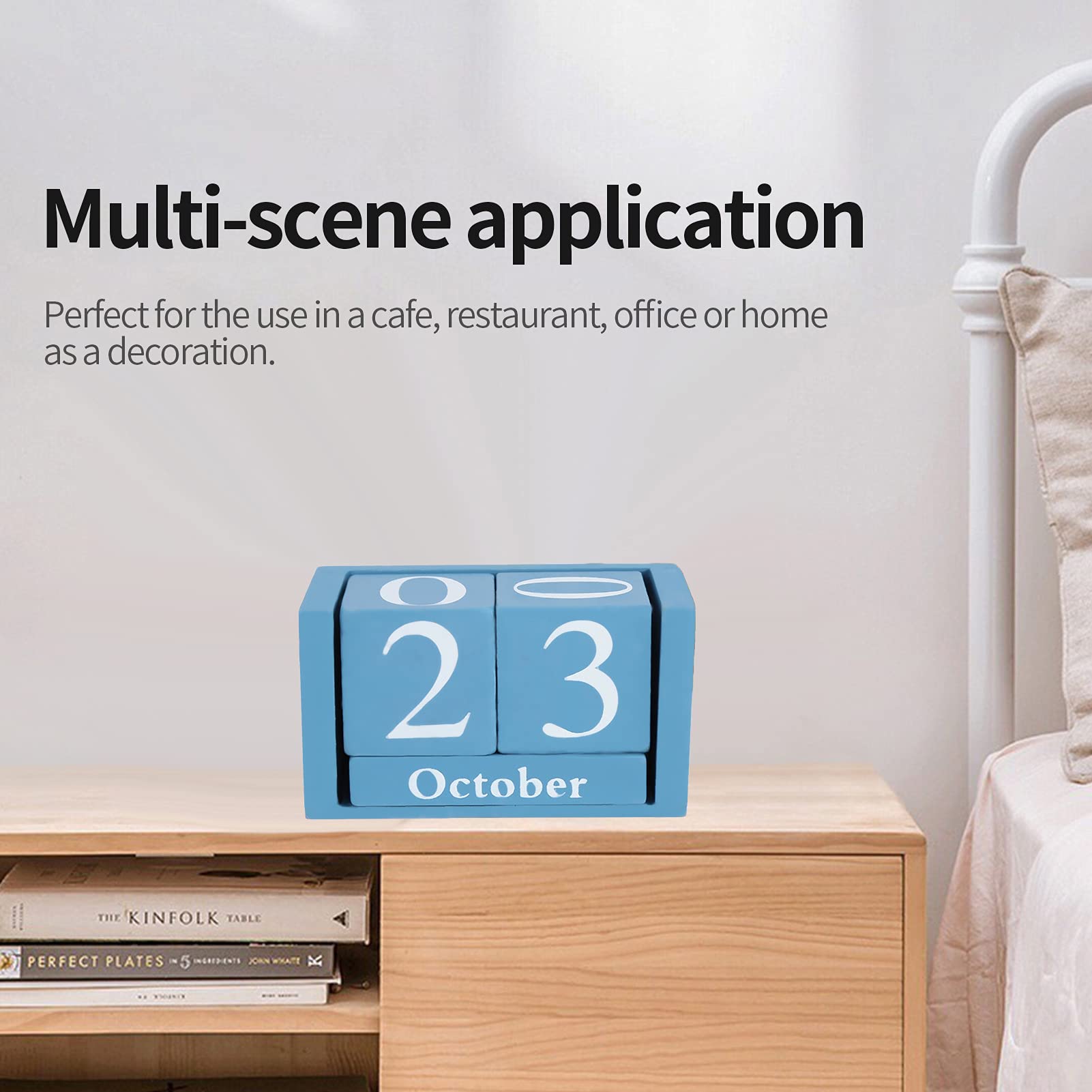 Houten kalender, Vintage houten kalender Desktop hout blok maand datumweergave Home Office decoratie (blauw